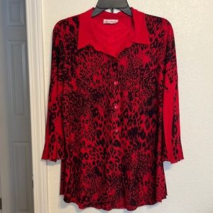 Women’s button down red/black animal print blouse/cardigan.